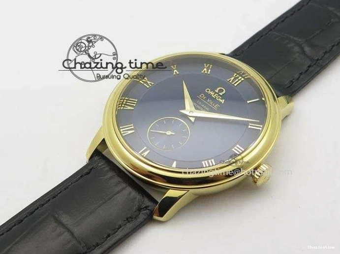 0220 De Ville MK 1:1 Best Edition YG Blue Dial On Black Leather Asian Seagull T1701 (Sec@6) Upgraded 8234